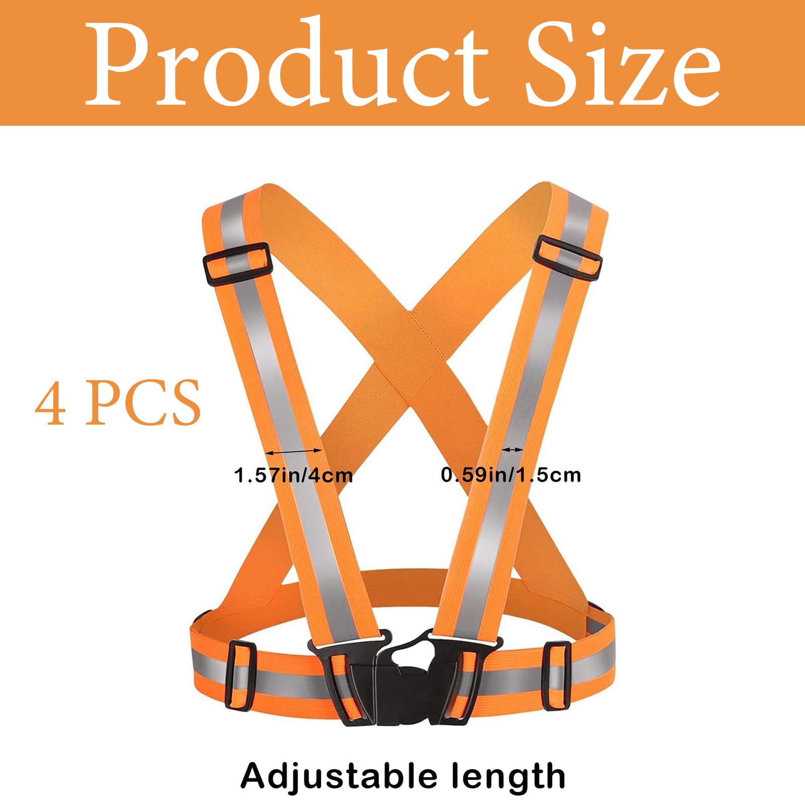 4 Pezzi Gilet Riflettente di Sicurezza, Regolabile Gilet Catarifrangente, Gilet da Corsa Riflettenti Riflettente, Bretelle Giubbotto Catarifrangenti, per Ciclismo, Corsa, attività All'aperto