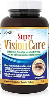 Herba Vision Care Eye Vitamins with Lutein and Zeaxanthin Supplement – 60 Capsules | Eye Supplement with Bilberry, Vitamin A, Blueberry, Grape Seed, Lutein 20mg, Zeaxanthin, Selenium and More | Eye Vitamins for Macular Degeneration, Eye Strain, Dry Eye, and Vision Health | Product of Canada