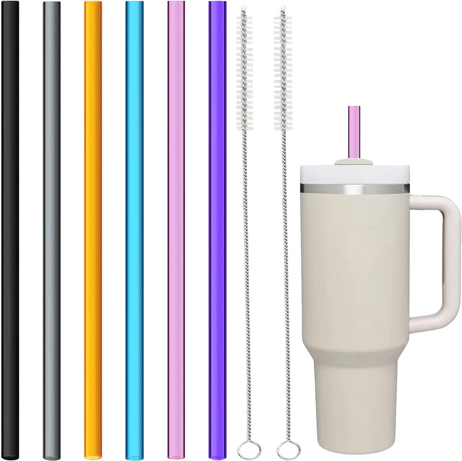 Lot De 8 Pailles Transparentes De Rechange Pour Gobelet Stanley 40 De 887 Ml - Accessoires Réutilisables Compatibles Avec Tasse De Voyage Stanley Adventure Quencher, Plus Brosse De Nettoyage