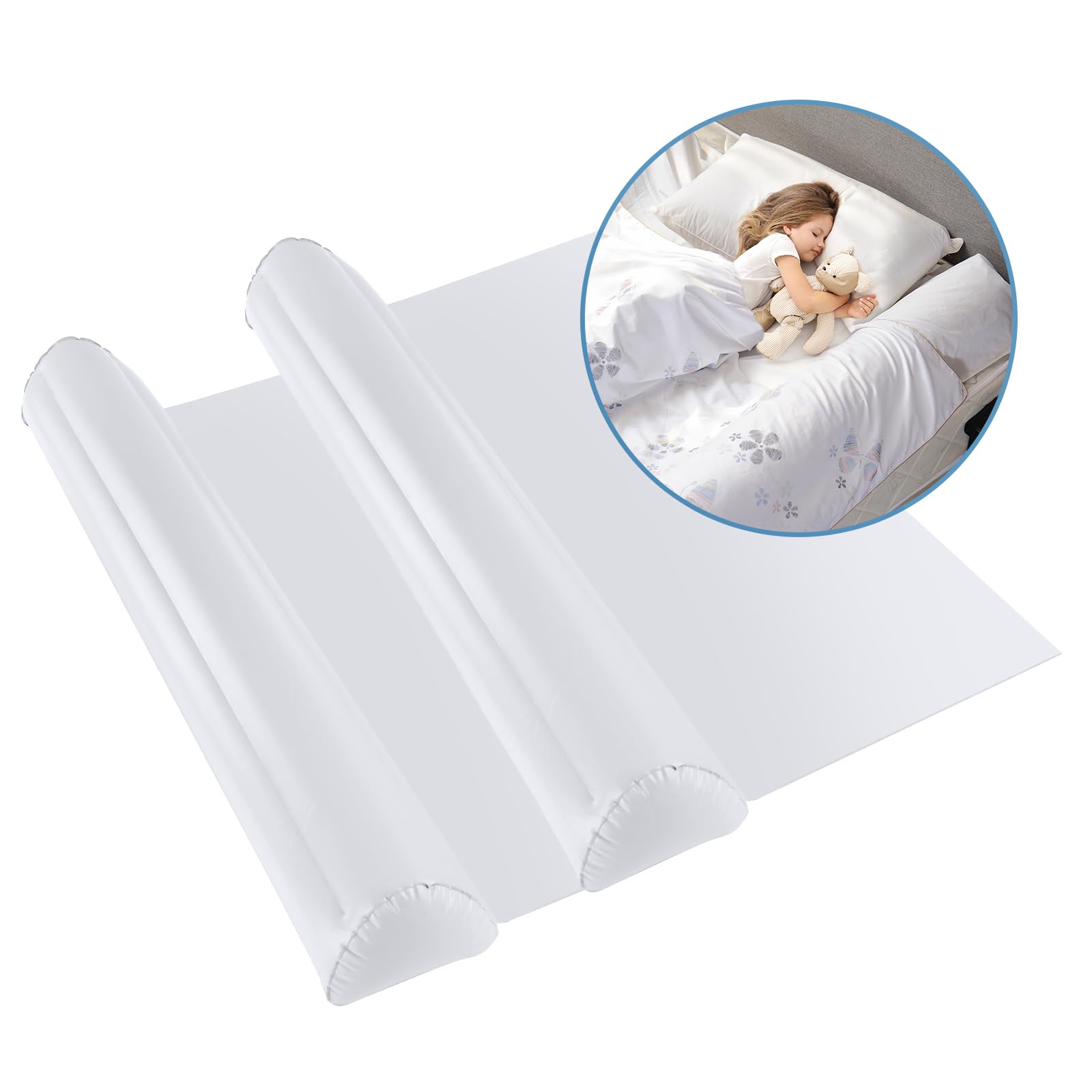 [2-Pack] Inflatable Bed Rails for Toddlers Travel Bed Bumper for King, Queen, Twin, Full-Size Bed Non-Slip Soft Flocking Portable Beds Rails for Hotel, Travel, Home