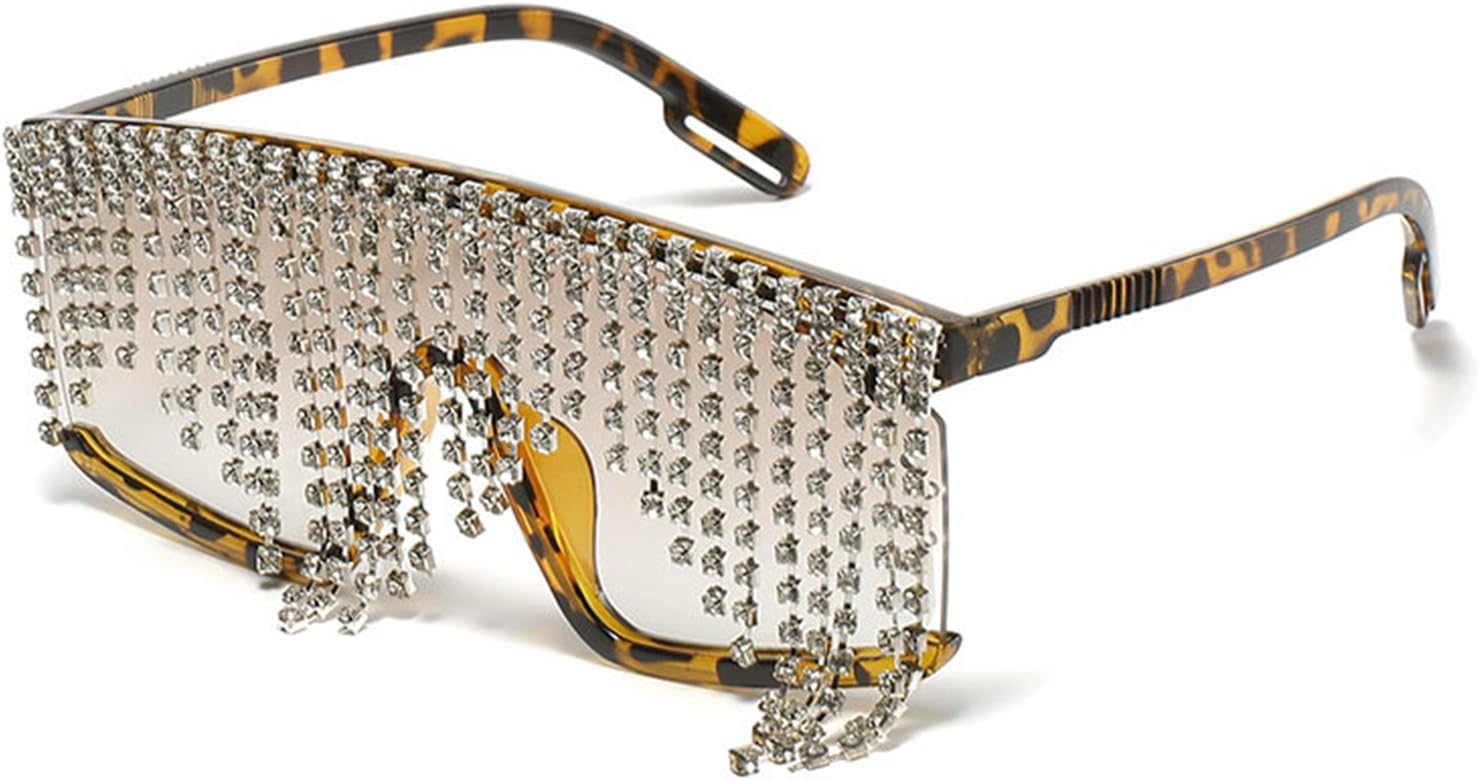 willochra Flat Top tassel Sunglasses Rhinestone Sun Glasses Diamond Party Eyeglasses Shades for Women UV400