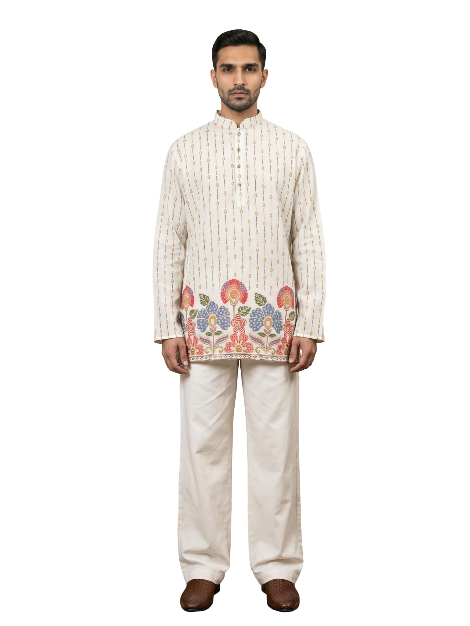 jompers Men's Floral Printed Kurta with Korean Pants-picture-40