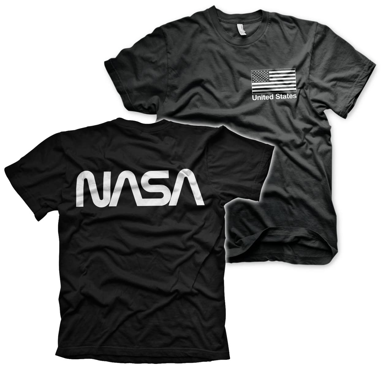 Nasa Men's Black Officially Licensed Flag T-Shirt (Black), Large