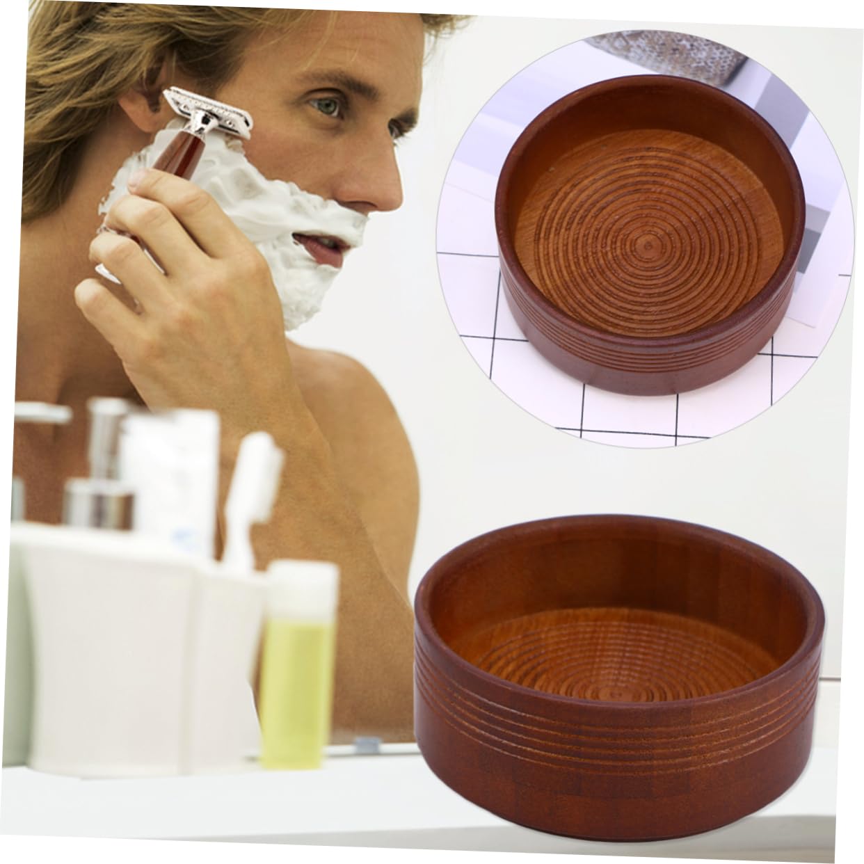 Angoily 3pcs Shaving Soap Tool Shaving Bowl Smooth Wooden Cup Compact Practical for Men