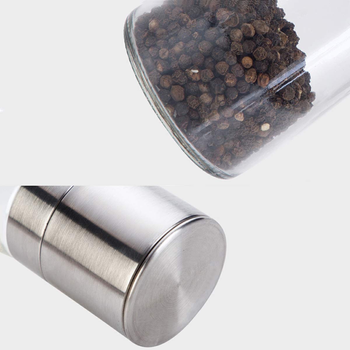 sdneNest Set sale e macinino e pepiera in acciaio inox con corpo in vetro e grana regolabile, 2 pezzi.