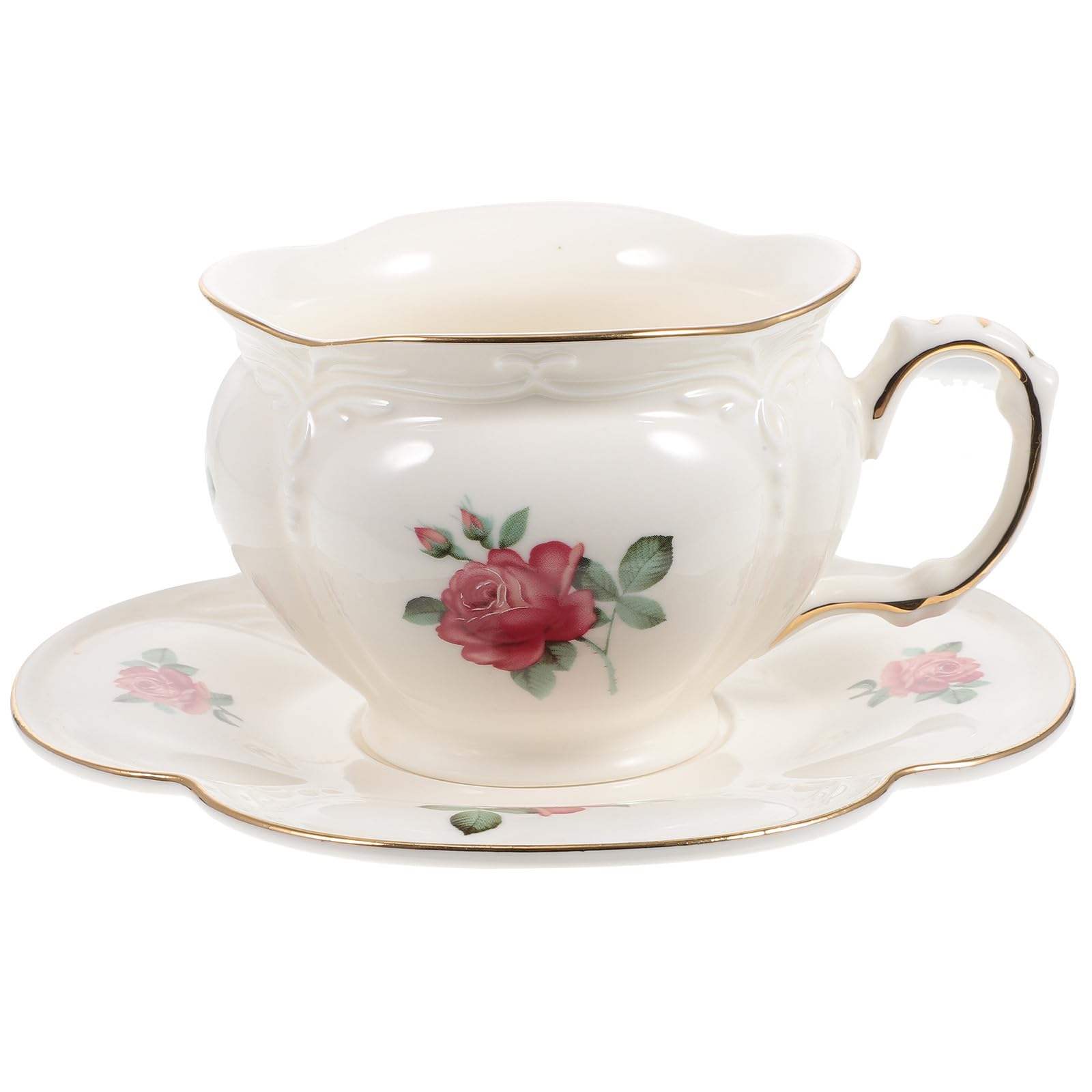 Juego de Taza de Café de Cerámica con Plato, Diseño Ergonómico, 1 Set | Curva Elegante, Apto para Hotel y Oficina, Taza Decorativa para Té Tarde, Uso Individual