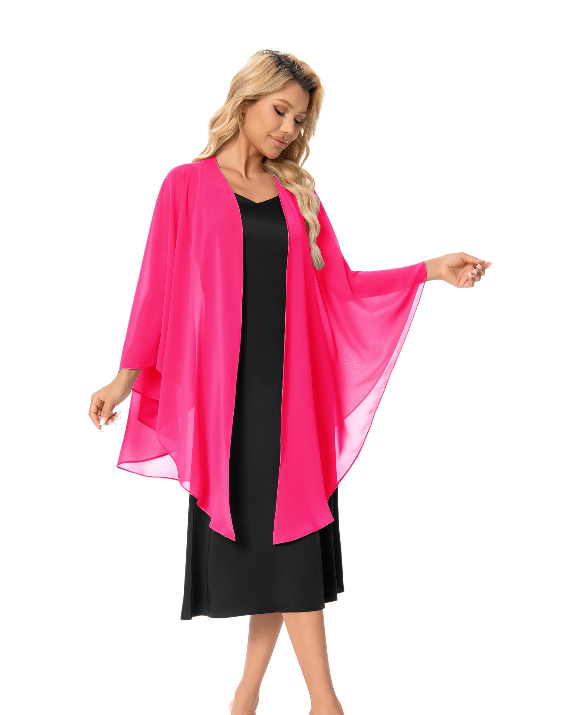 Women's Shawls and Wraps for Evening Dress Chiffon Scarf Soft Elegant Pashmina Wedding Bridal Scarve, Hot Pink, One Size