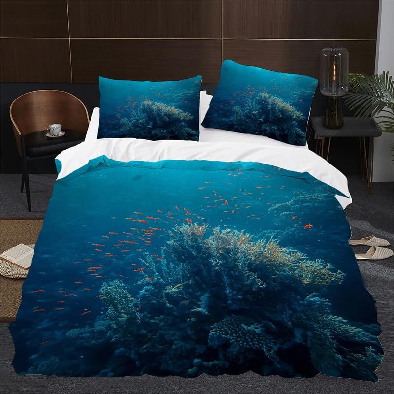 Miniatura 1 de Blue Coral Duvet Cover Queen Ocean Print Bedding Sets Queen Soft Microfiber Comforter Cover and 2 Pillow Shams 20"X26", Bed Set Duvet Covers with