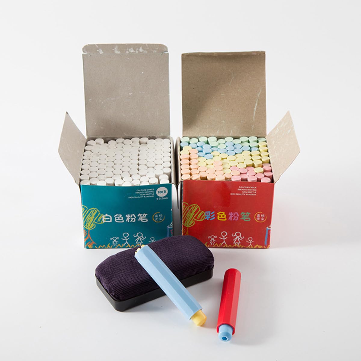 ABOOFAN Gessetti senza Polvere in Gesso per Lavagna, 4 Scatole | 2 Scatole Colorate e 2 Bianche, Leggeri e Portatili, per Scrittura e Pittura su Lavagna