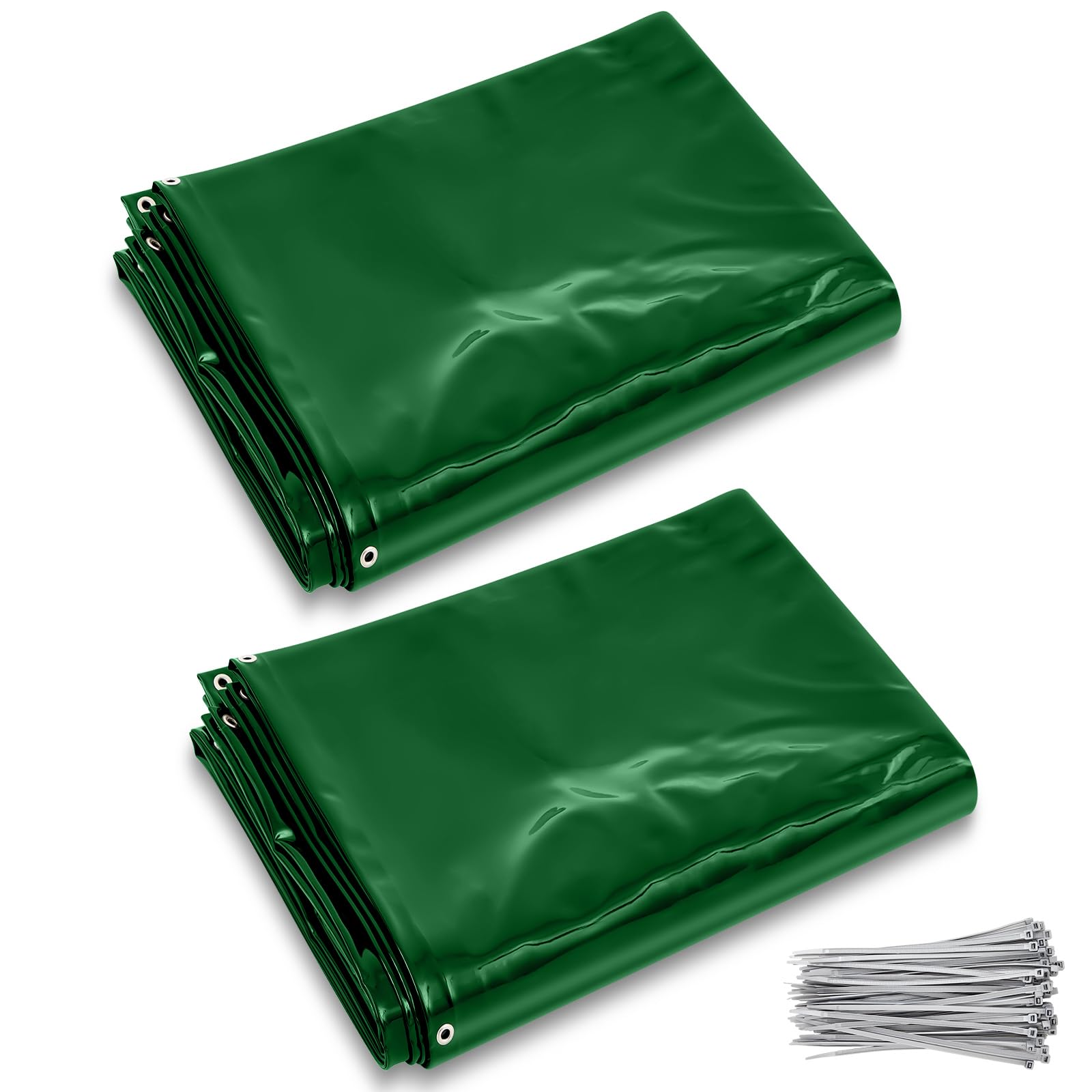 2 Pack Welding Curtain Safety Screen with Fixed Belt, 6 x 6ft Green, Fire Resistant Transparent Vinyl Welding Shield for UV and Blue Light Protection