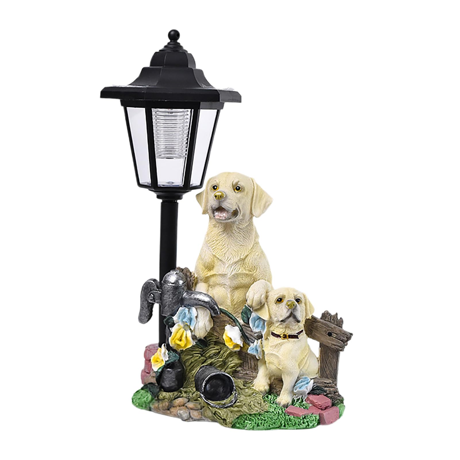 Liuyoyo Garden Dog Statue, Resins Teddy Cat Figurine with Solar LED Light, Outdoor Sculpture for Patio Balcony Yard Lawn Decor, Solar Garden Decorations Outdoor Statues (B)