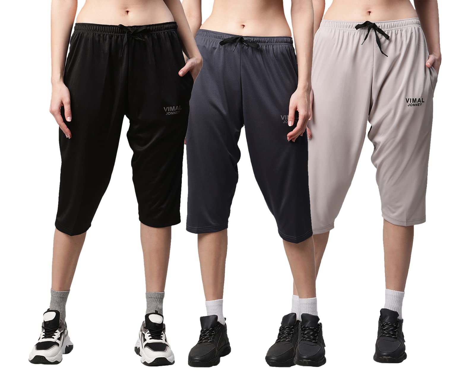 Dryfit Lycra Solid Capri for Women (Pack of 3)-Dryfit_D13_BLK_Gry_L.Gry_003-P