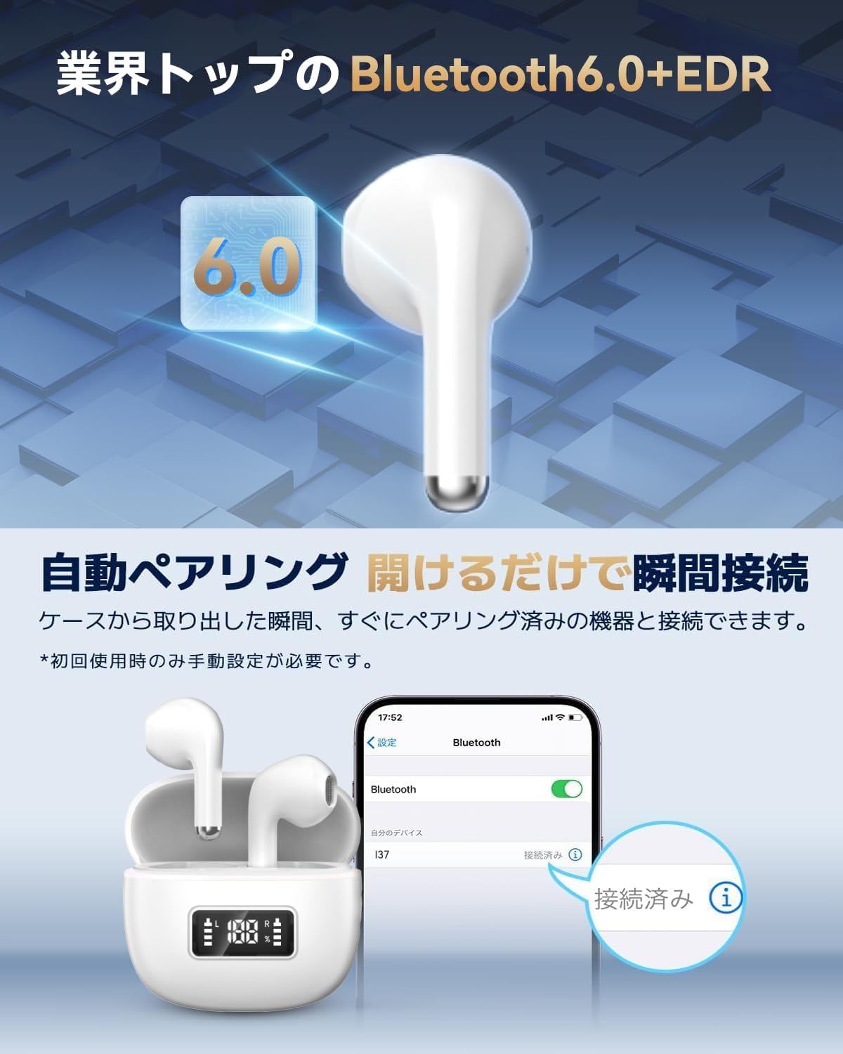 Amazon.co.jp: Bluetoothイヤホン ワイヤレスイヤホン IPX7防水 最大60
