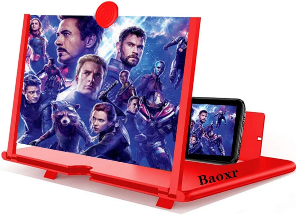 3D Screen Magnifier Amplifier, Boolian,HD Amplifier Projector for Movies, Videos and Games. Foldable Phone Stand with Screen Amplifier for All Smartphones (red)