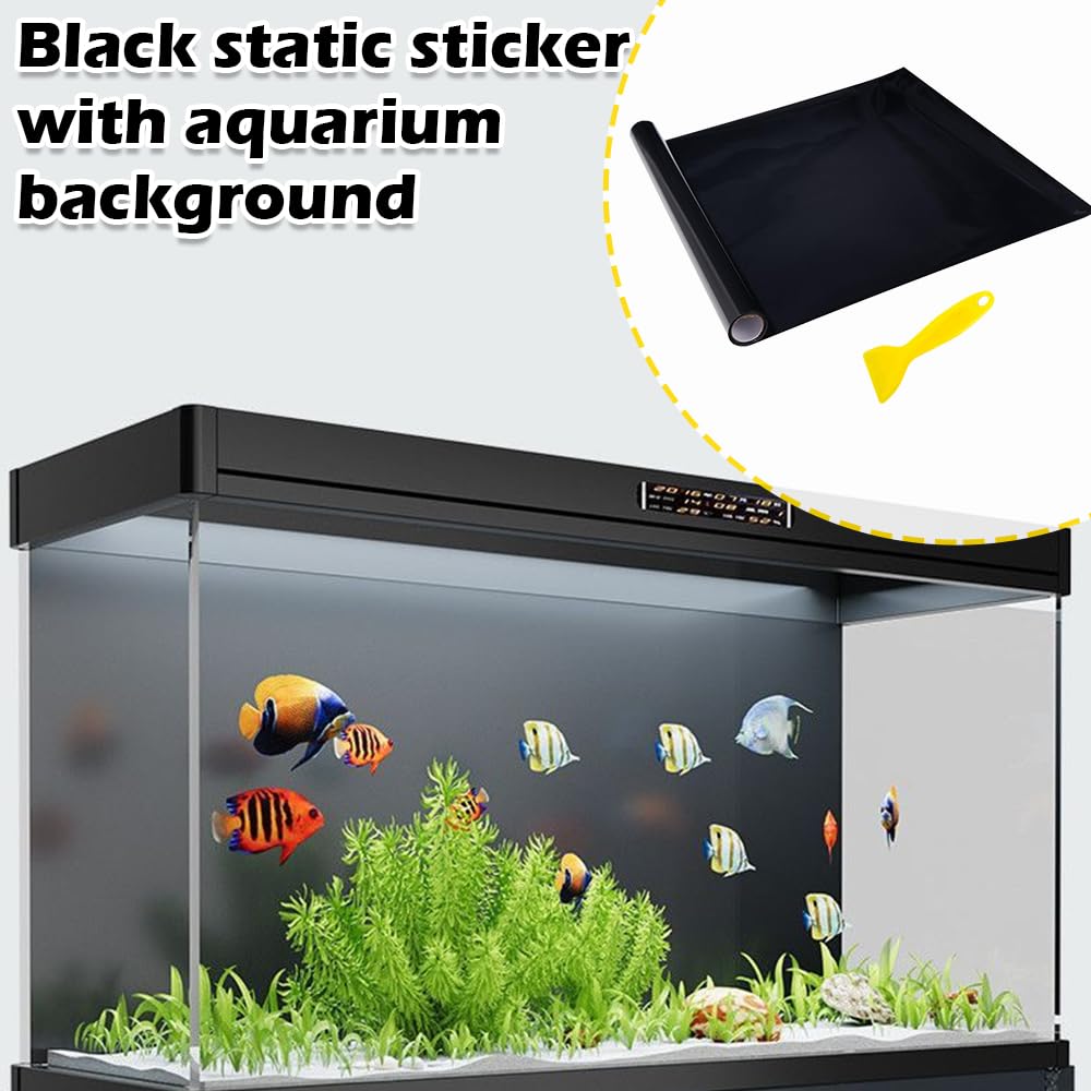 AKSIQIOL Black Aquarium Background Film, Static Cling Fish Tank Sticker with Scraper - Image 4