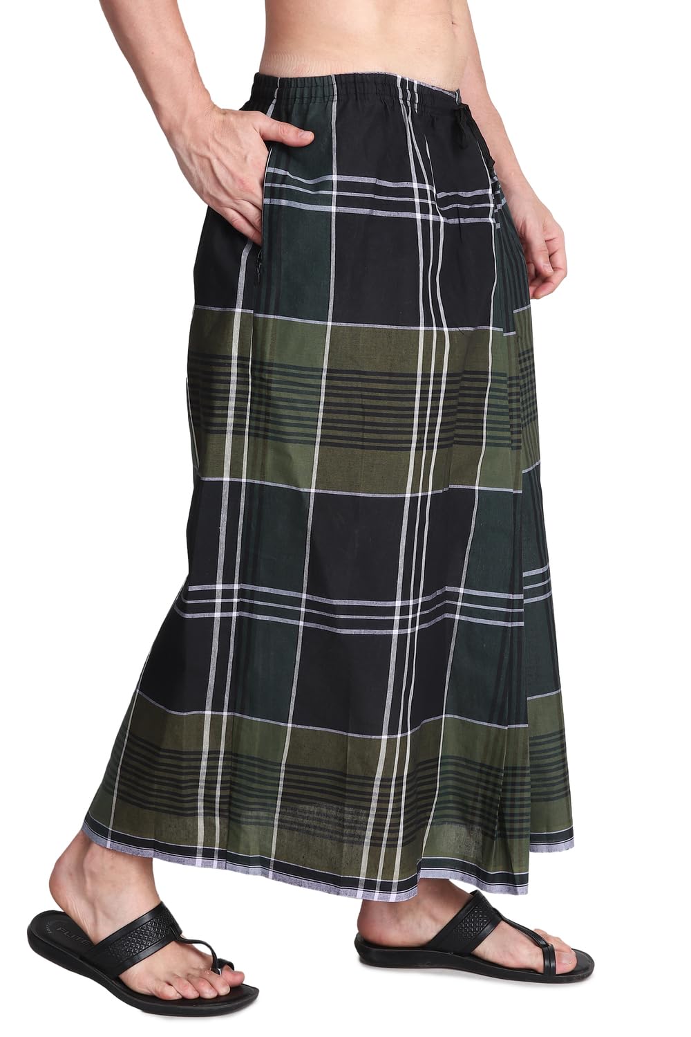 Gowri TexElastic Premium Cotton Lungi with Dual Packet Pack of 1 (NewGreen)