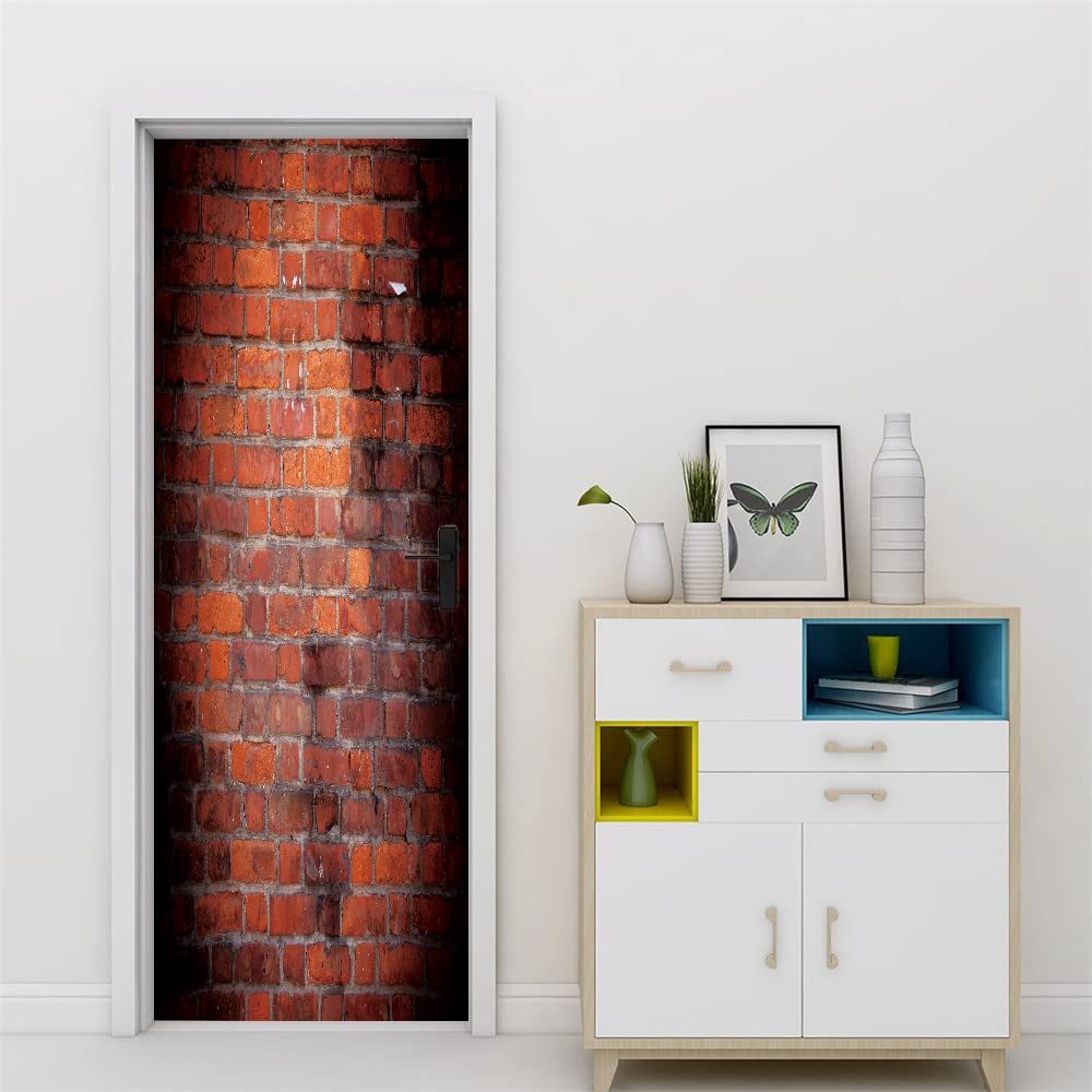 Stickers mural porte 3D effet brique 93x205 cm pour décoration intérieure