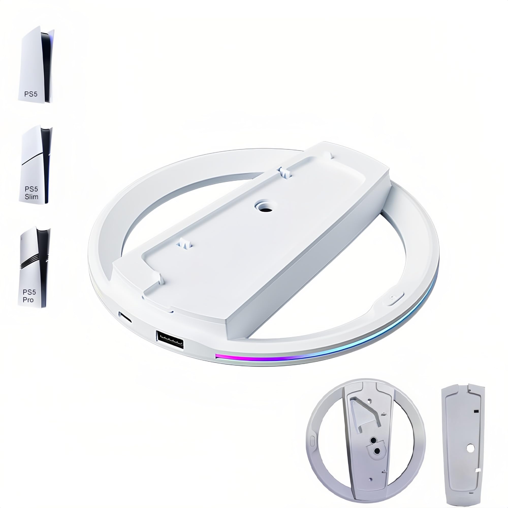 Semaiki PS5 Slim Soporte Vertical con LED, Soporte de Carga rápida para Dos Controladores, Soporte Vertical con Alfombrilla de Silicona Antideslizante para PS5 Slim DE/UHD