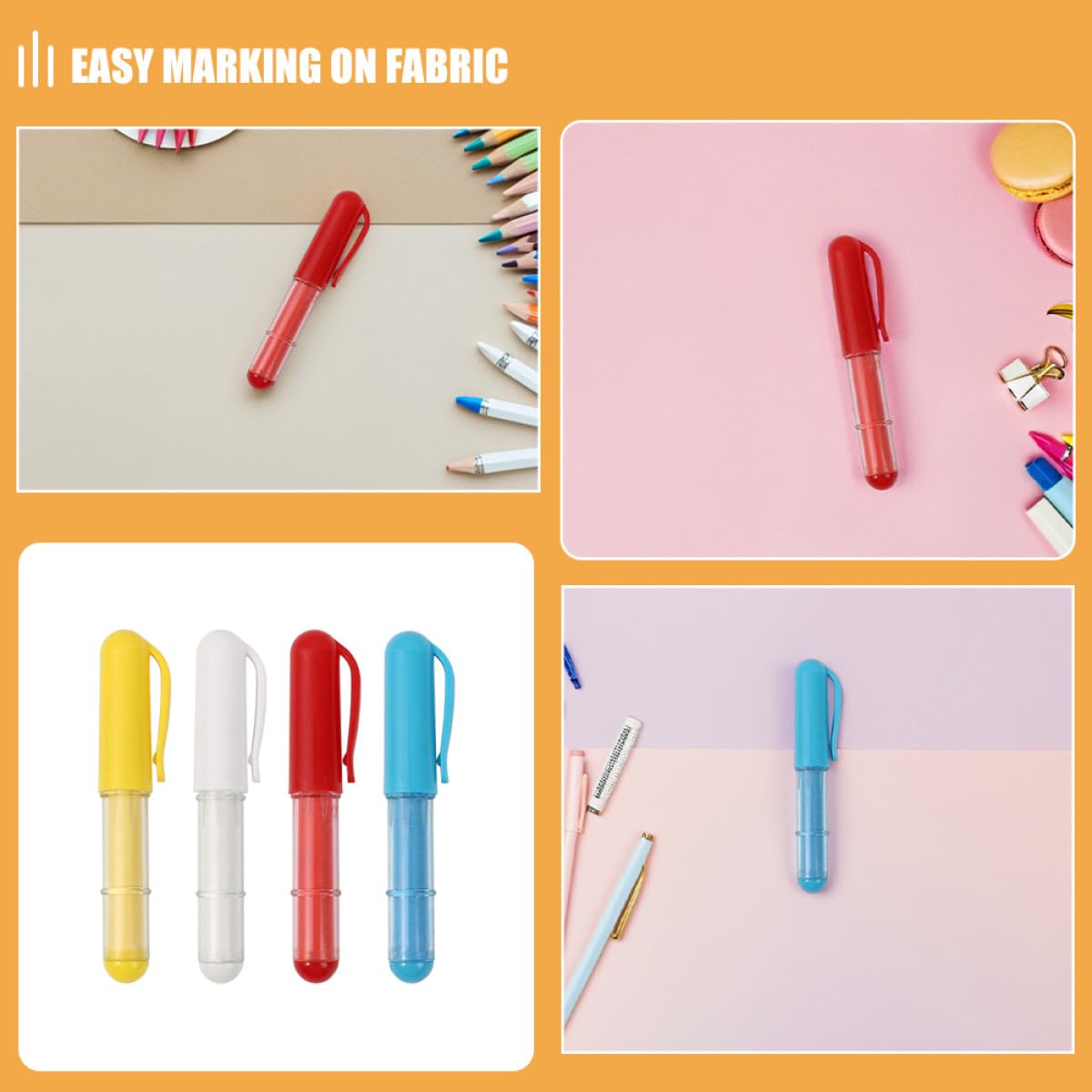 Lurrose 4 Tizas de Tela para Coser Marcador de Costura, Accesorio de Plástico para Bordado y Acolchado, Uso Rápido y Versátil en Trabajo de Sastrería