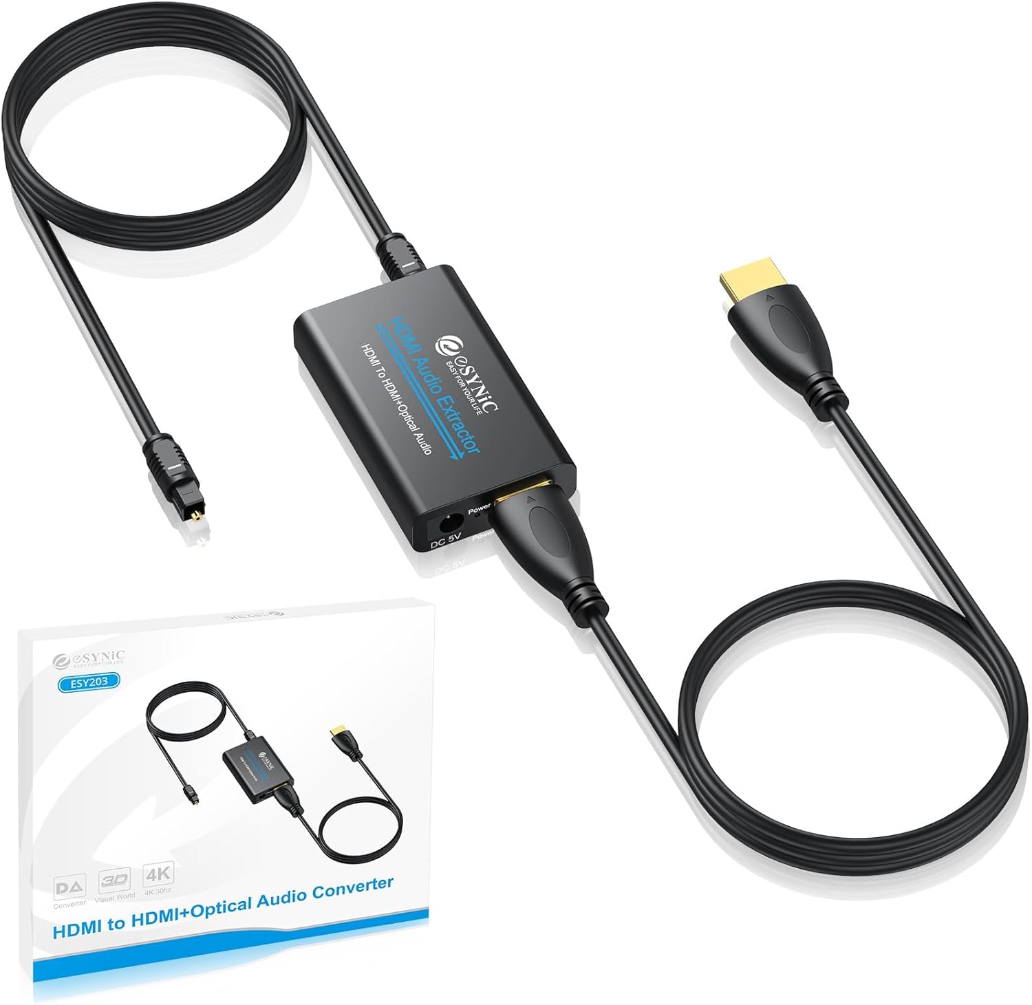 eSynic Portable HDMI Audio Extractor 4K Audio Extractors ABS HDMI