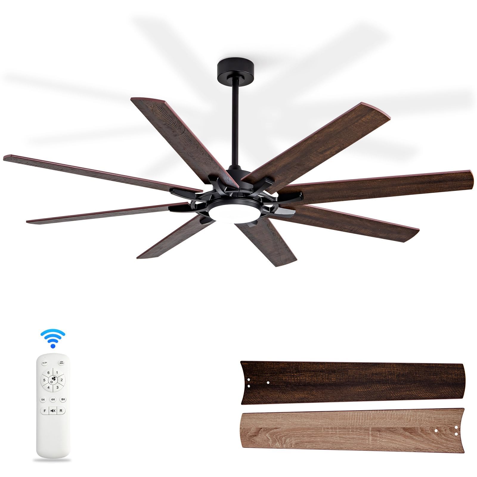 BOOMJOY 72 Inch Large Ceiling Fans with Lights, Black Ceiling Fan with Remote and Quiet Reversible DC Motor, Indoor/Outdoor Modern Ceiling Fan with Light for Living Room, Bedroom, Big Farmhouse