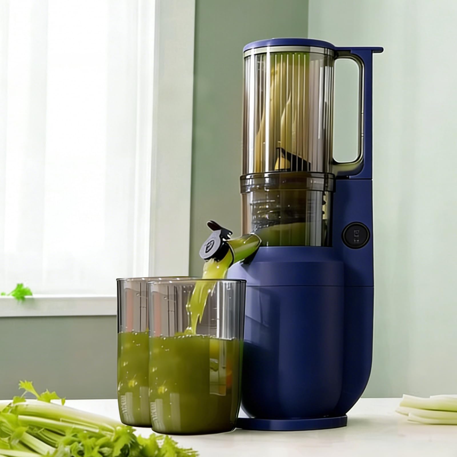 Exprimidor Lento Compacto 200W, Prensa en Frío con Tubo de 80 mm – Exprimidor de Verduras y Frutas para Alto Rendimiento, Sin BPA y Fácil de Limpiar – Licuadora para Frutas Enteras