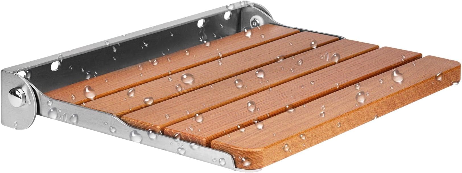 18" Wall Mount Fold Down Teak Shower Bench With Slot Openings - View #2