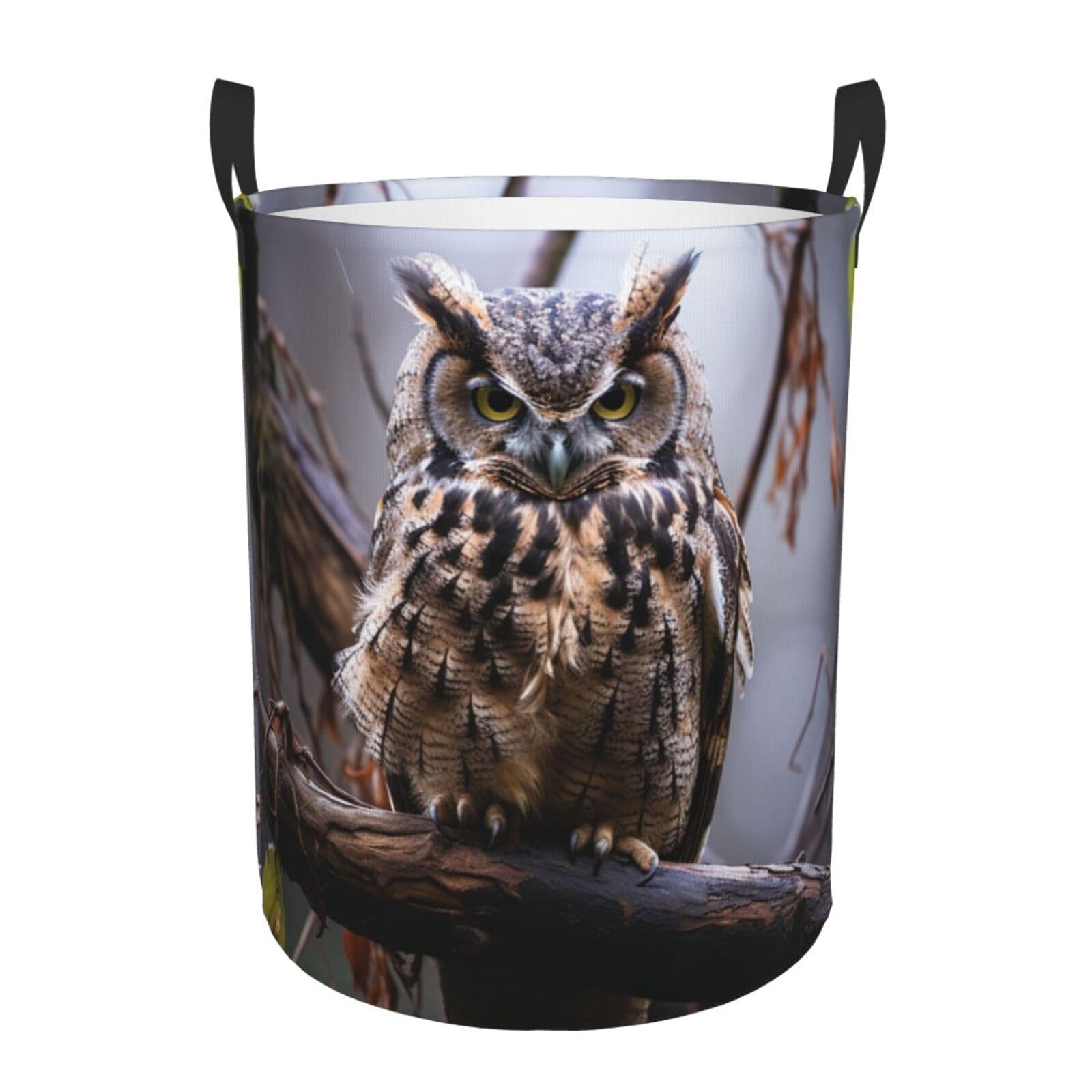 Owl on a branch Laundry Basket With Handles, Foldable Laundry Hamper Oxford Cloth Dirty Clothes Basket Waterproof Clothes Toys Storage Bin Organizer for Bedroom Bathroom Dorm