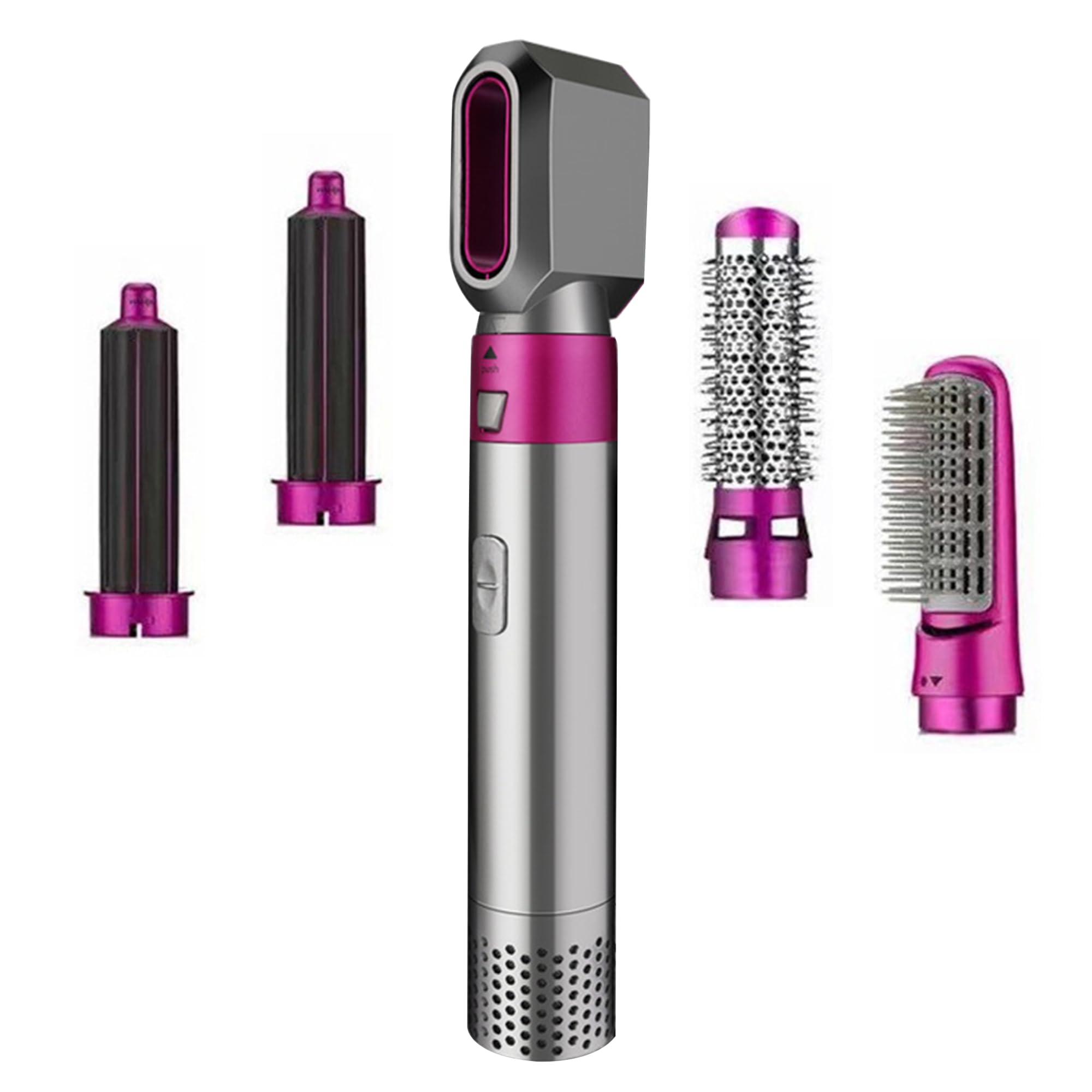 5-in-1 Professional Hair Styling Tool – Fast-Drying Blow Dryer with Curling Barrels, Volumizing Brush, Paddle Brush & Styling Nozzle for Curling, Straightening & Smoothing