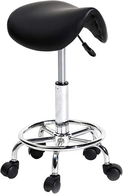 LIBOOI Adjustable Saddle Salon Stool Hydraulic Chair, Swivel Rolling Wheels & Ergonomic, Massage Ergonomic Swivel Saddle Stool, for Hairdressing Manicure Tattoo SPA Beauty Therapy Bar Studio (Black)