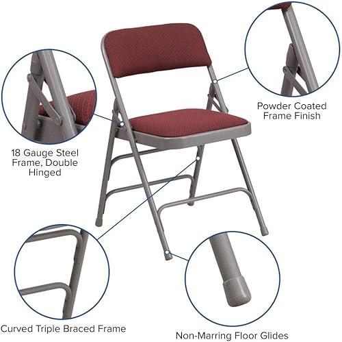 Miniatura 4 de Flash Furniture serie Hércules silla plegable en dos, triple refuerzo curvo, color borgoña gris - 4 unidades, Tela