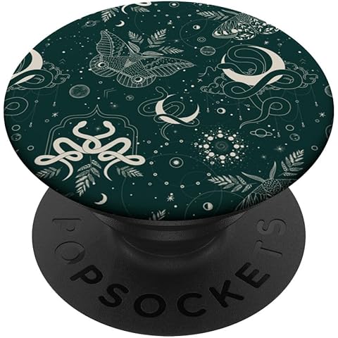 Dark Green Mystical Witchcore Celestial Night Moth & Snake PopSockets Adhesive PopGrip
