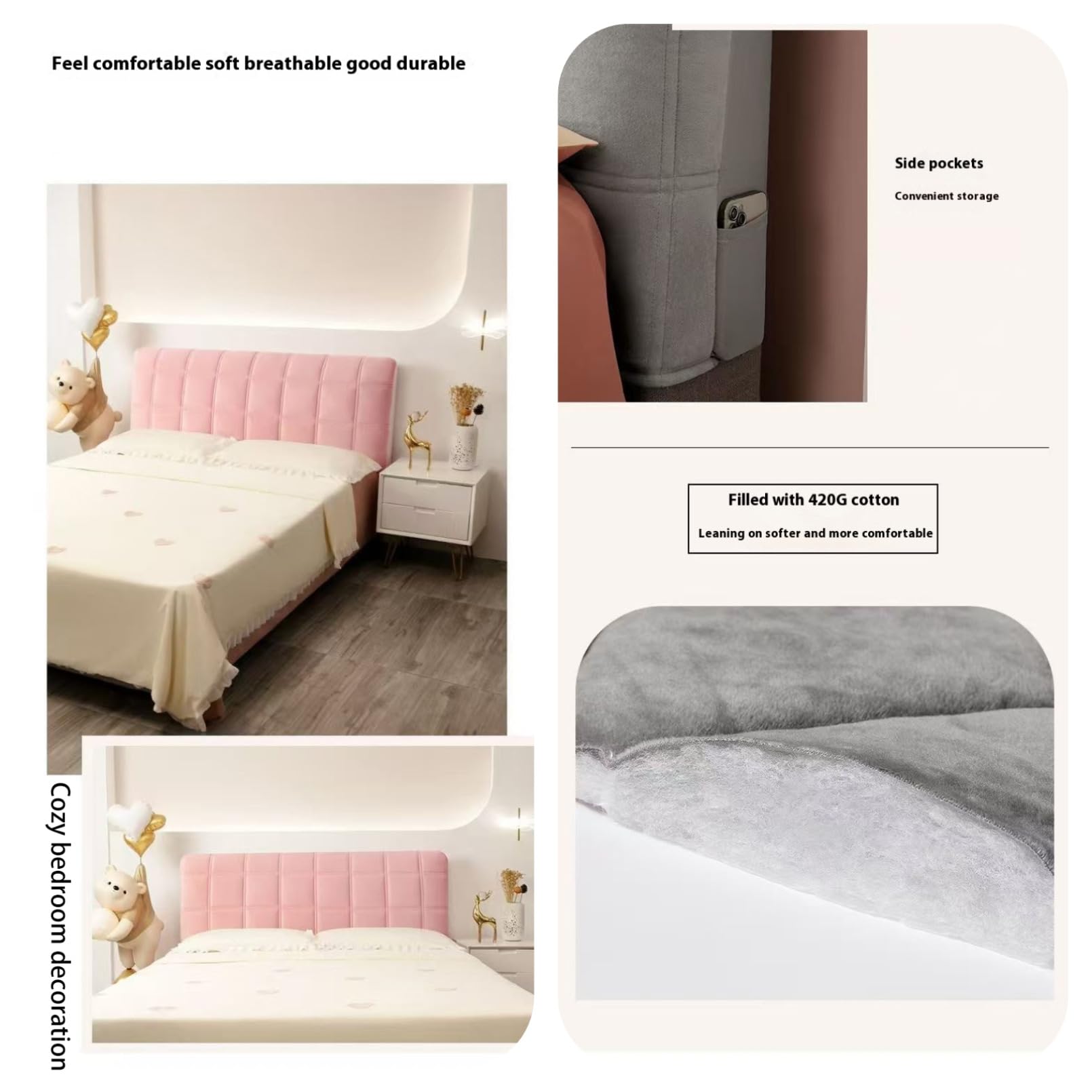Housse De Tête De Lit en Velours Épaisse Protectrice Douce Couvre-Lit Simple King Double Coussinée Housse De Protection pour Tête De Lit en Bois Slipcover,D,200cm