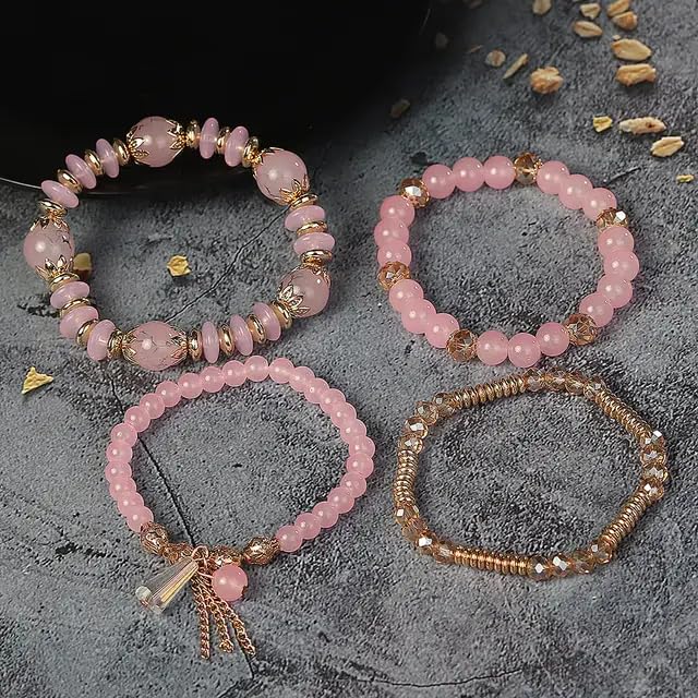 Image of ROYAL NEEDS Fashionable Beaded Multilayer Bracelets for girls and women's. Multicolor flexible crystal Bohemian Stackable Bracelets for women's