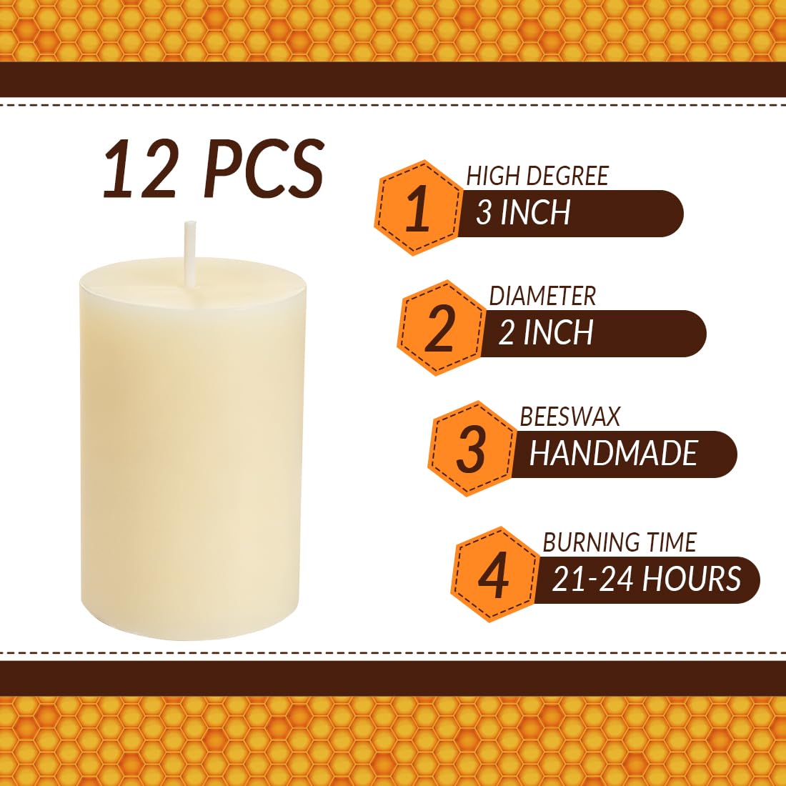DEYBBY Set di 12 candele a colonna in cera d'api bianca naturale, 5,1 x 7,6 cm, in pura cera d'api, con profumo naturale, per decorazione domestica, oscuranti, emergenze, spa, relax