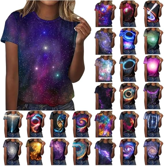 Galaxy Shirt dames 3D Galaxie bedrukte T-shirts glitter shirts