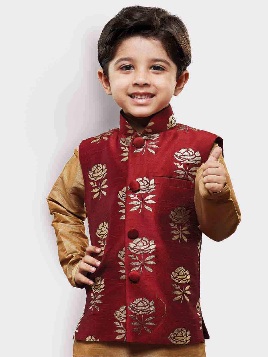 Jbn Creation Boy's Printed Nehru Jacket (Vasbjma006_20_Maroon And Gold_2 Years-3 Years)