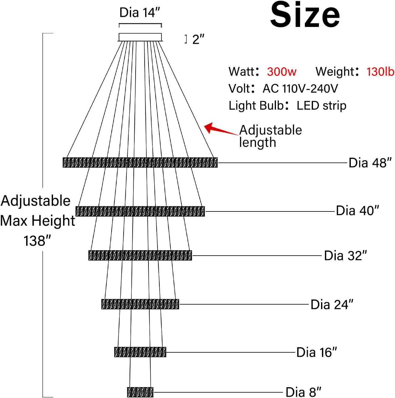 Modern Crystal Chandeliers for High Ceiling 6 Ring Chandelier LED Gold Ceilings Lights Fixtures High Ceiling Chandelier for Foyer Staircase Living Room Dining Room 2700K-6000K