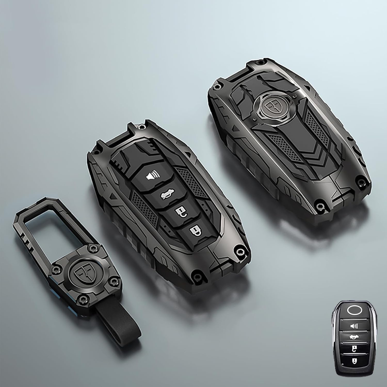 Aoocar Mech Style Heavy Metal Key Fob Cover, Compatible with Toyota Tundra 2022 2023 2024 2025~, Fit for Corolla Cross Venza Sequoia etc, Zinc Alloy