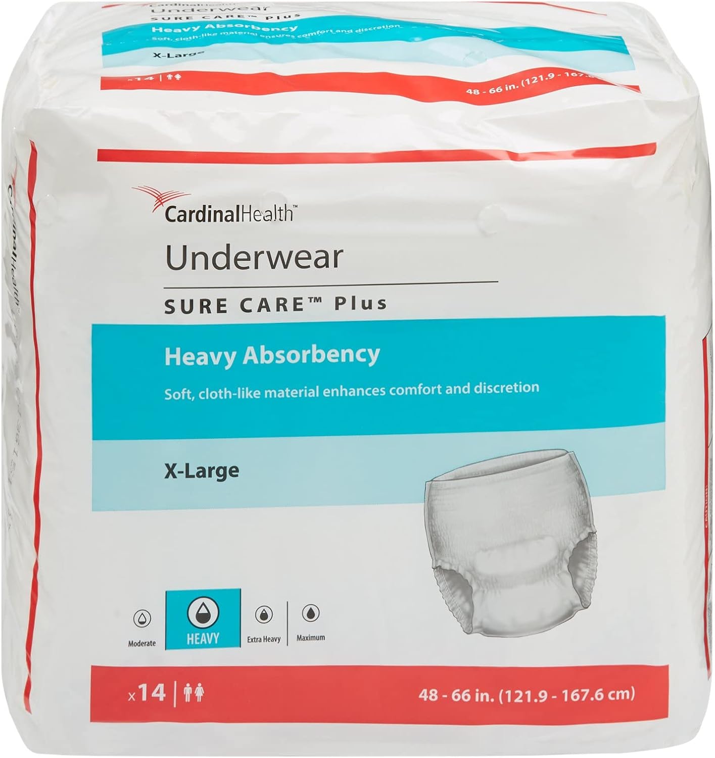 Cardinal Health™ 1615A Protective Underwear, Sure Care Plus, Heavy Absorbency, Large, Case of 72 (4 Bags of 18)