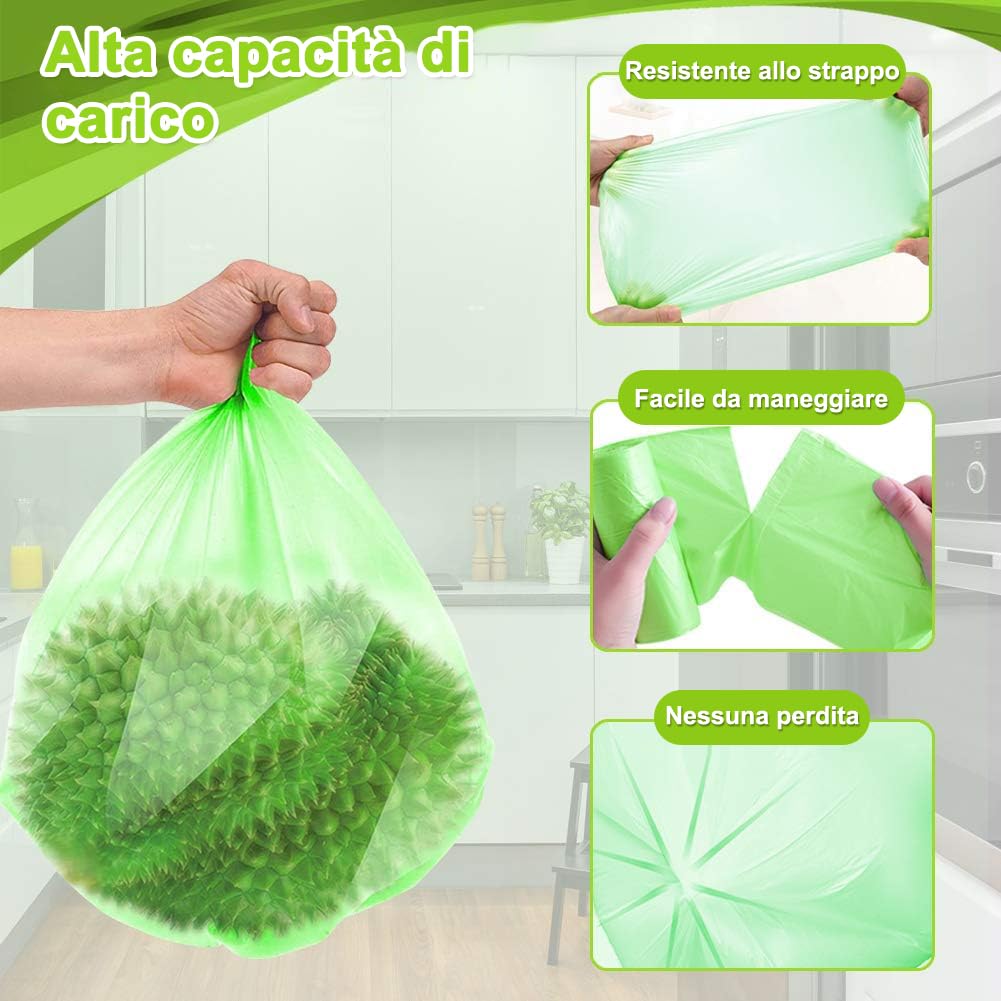 XUXRUS 200 Pezzi Sacchetti Spazzatura Piccoli, Sacchetti Rifiuti 10 Litri 45x50cm, Anti-Perdite, Senza Odore, Ultraresistenti per Cucina, Soggiorno, Ufficio (Verde)