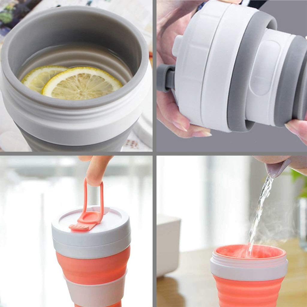 Faltbare Kaffeetasse, Wiederverwendbar Taschenbecher Benutzt for Outdoor-Reisen 500 Ml Silikon (5 Farben)