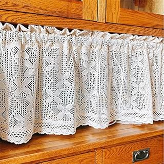 CULASIGN Zazdrostka, krótka, firanka w stylu wiejskim, z motywem kwiatowym, w stylu vintage, koronkowa, szydełkowana, firanka bistro (rozmiar: szer. 90 x wys. 45 cm)