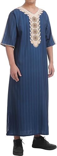 IMEKIS Hombres musulmanes Thobe Medio Oriente Arabia Saudita Bata de manga larga Kaftan bordado islámico árabe Abaya ropa de oración