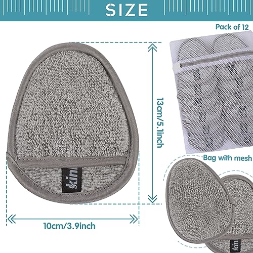 KinHwa Makeup Entferner Pads Wiederverwendbare Abschminkpads Waschbar Bambus Mikrofaser Abschminkpads Gesicht Superweich Gesichtsreinigungs Pads Mit Wäschebeutel Hellgrau 12Stück