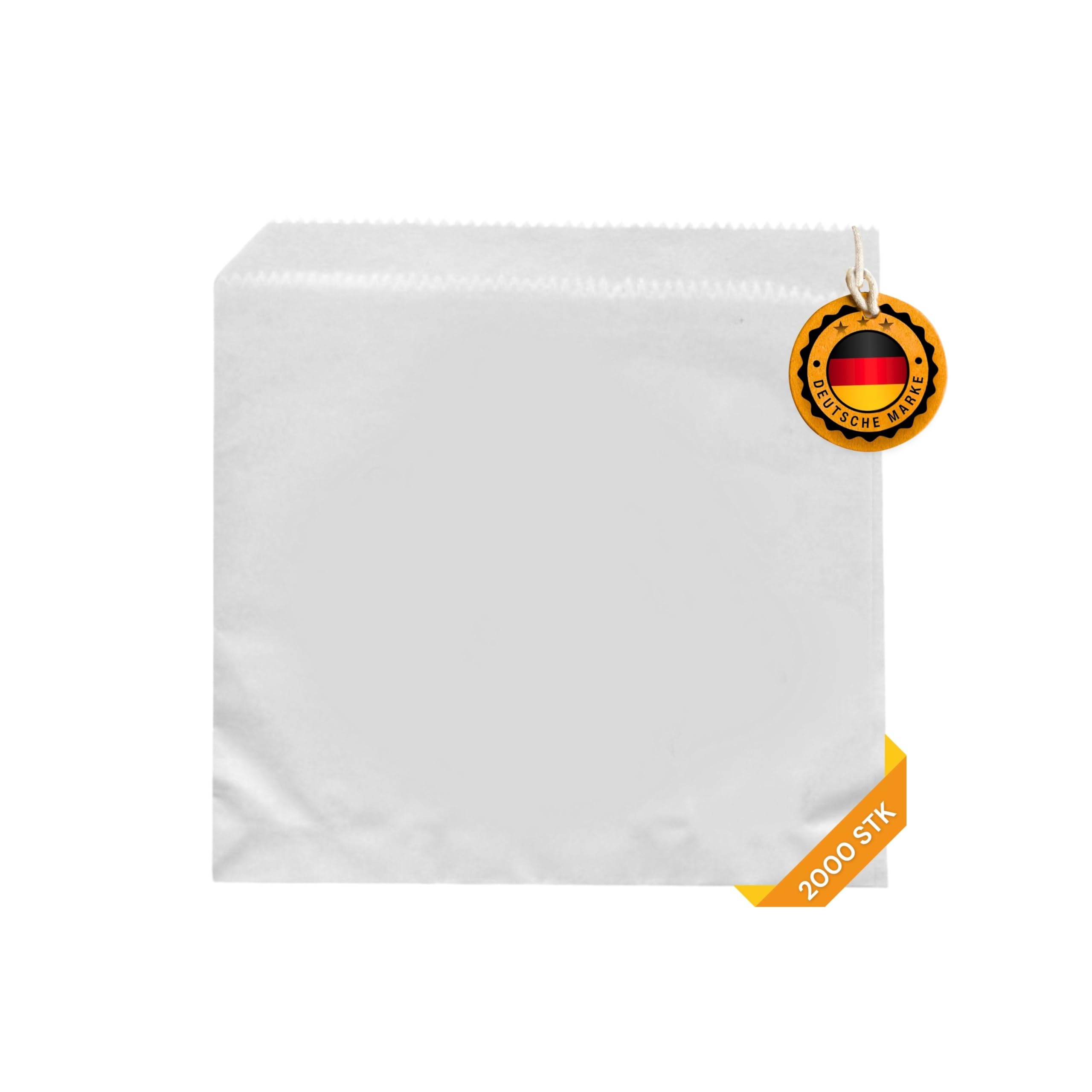 2000 Stück Snacktaschen Weiß 16×16 cm Snackbeutel/Snacktüten/Dönertaschen/Hamburgertaschen aus Kraftpapier | 2-seitig offen | Ideal für Snacks, Döner, Sandwich & To-Go Food