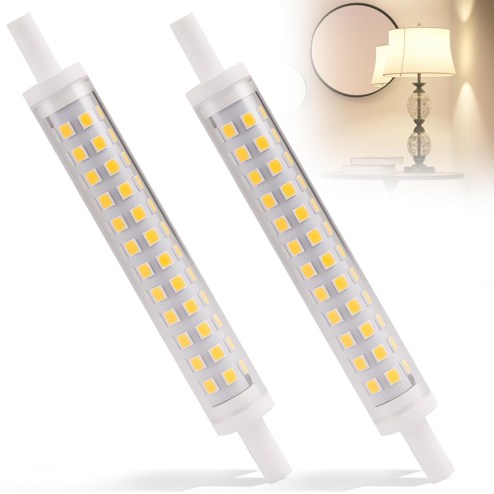 JUGCUT 9W R7s Bulb 118mm LED Dimmable Warm White 3000K 2 Pack J118 Linear Halogen Bulb Replacement Equivalent Energy Saving Very Bright for Ceiling Floodlight Reading Lamps