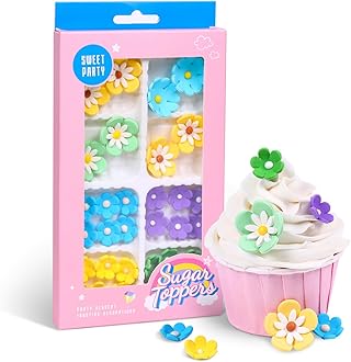 Edible Flowers Cake Decorations 32 Count Blossoms Royal Icing Decorations Daisy Sugar Wedding Flowers for Baking Cupcakes Ice Cream Waffles Cookies Birthday Cake
