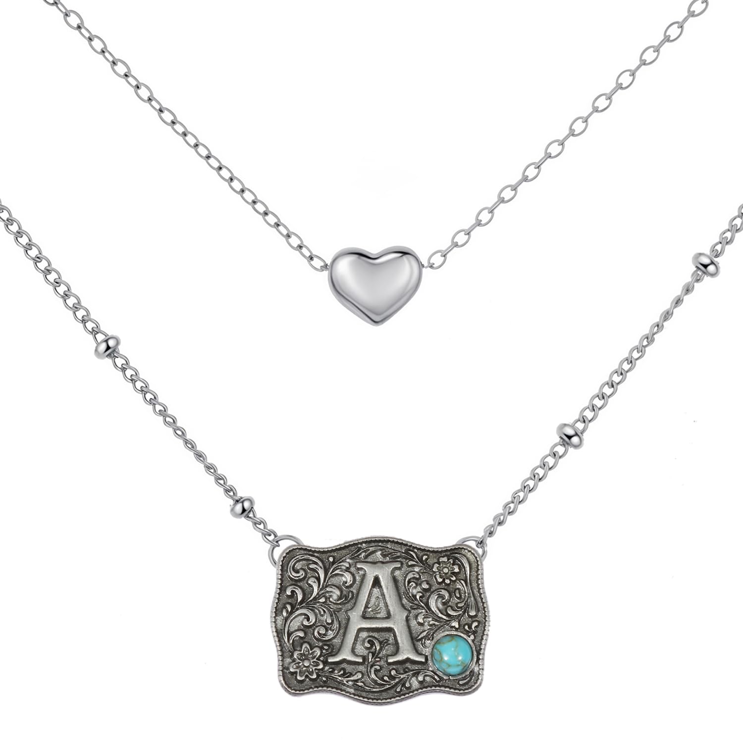 Belt Buckle Bracelet Initial Letter A-Z Bracelets Western Cow Tag Bracelet Belt Buckle Necklace Western Style Initial Letter Pendant Necklace