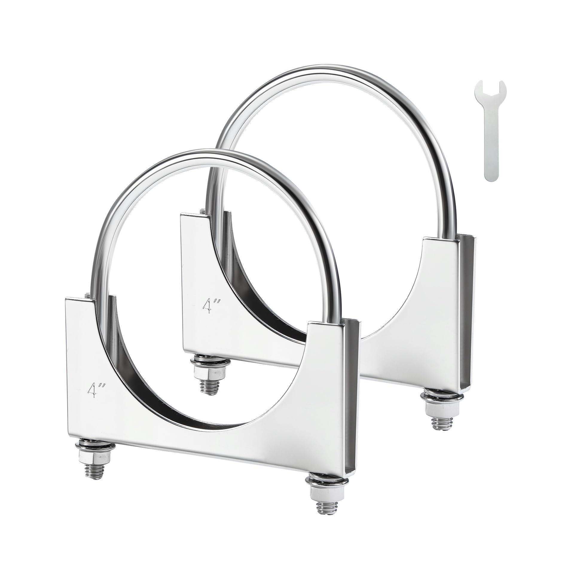 EVIL ENERGY 4" Heavy Duty U Bolt Exhaust Clamp, 4 Inch Stainless Steel U Muffler Clamps, Saddle Style, 2PCS